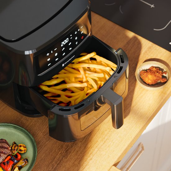 Airfryer XXL - KitchenBrothers - Friteuse - 7.5L - 1800W - Double chauffage - 50ºC à 200ºC - 10 programmes de cuisson - Noir