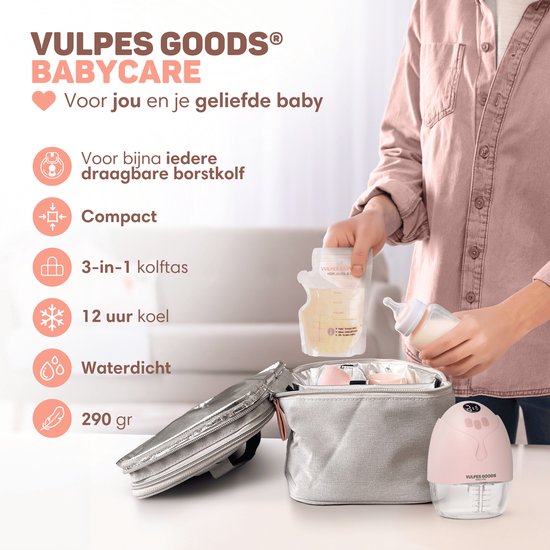 Vulpes Goods® Babycare - Sac isotherme de luxe avec élément réfrigérant - Pour les déplacements - Sac de pompage - Lait maternel jusqu'à 12 heures au frais - Sac isotherme pour le pompage - Sac isotherme pour le lait maternel - Sac de conservation des ali