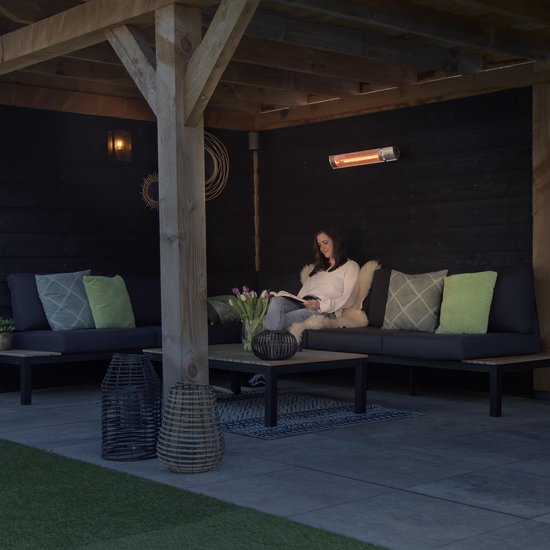 VONROC Chauffage d'ambiance de terrasse - Marsili 2000W - Haute efficacité - Argent - Ampoule à faible éblouissement - 2 niveaux de chaleur - Avec télécommande