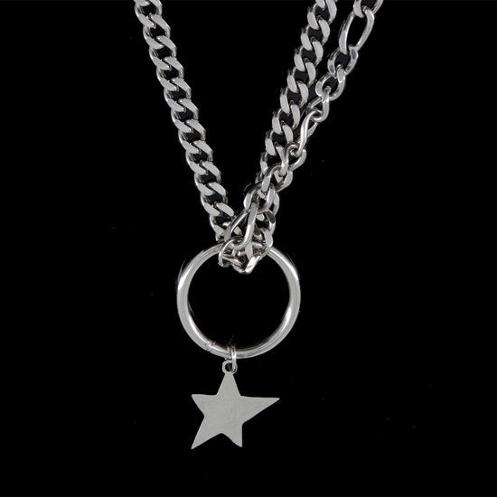 Laura Ferini Ladies Necklace Stella Silver - Chaîne à maillons en argent avec étoile - Plaqué or blanc 18K - Collier - Collier - Bijoux - Accessoires - Collier pour dames avec pendentif