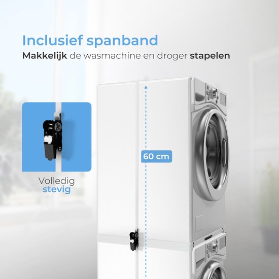 Skoov Spacer for Washer & Dryer - Stacking kit - With extendable shelf - Universal - Dryer - Furniture - incl. vibration amortisseurs and tension strap