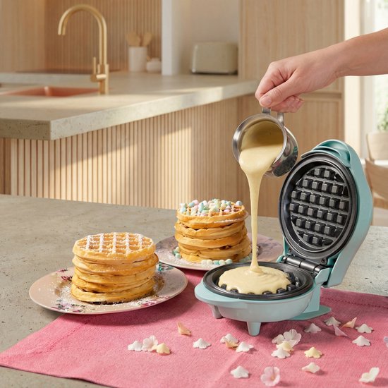 Bestron Gaufrier - AMW500M - 550W - Mini gaufre - Revêtement antiadhésif - Bleu - Garantie 5 ans