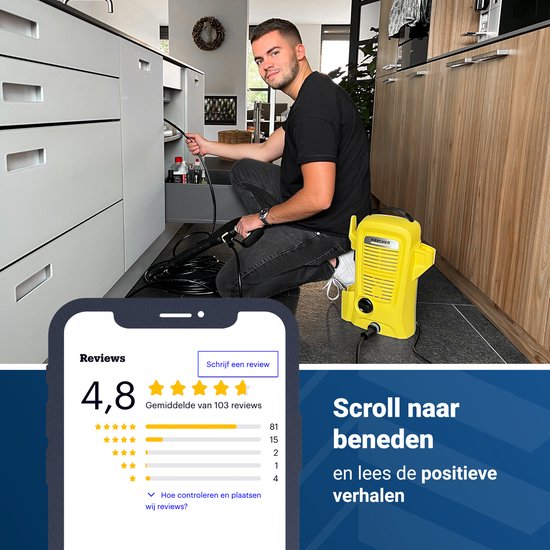 Techweise - Tuyau d'égout pour Kärcher K2 à K7 - 15M - Avec 4 buses haute pression à l'envers