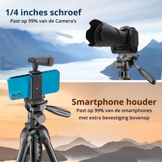 Studio ME Phone Tripod - 179 cm - Camera Tripod - Black - Monopod - Tripod Smartphone - Phone Holder - Tripod Iphone - Tripod Phone / Camera / DSLR