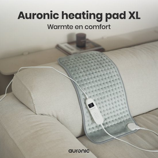 Auronic Coussin chauffant électrique - XXL - 60x30cm - Cou et épaules - Lavable - Coussin chauffant - Oreiller électrique - Gris
