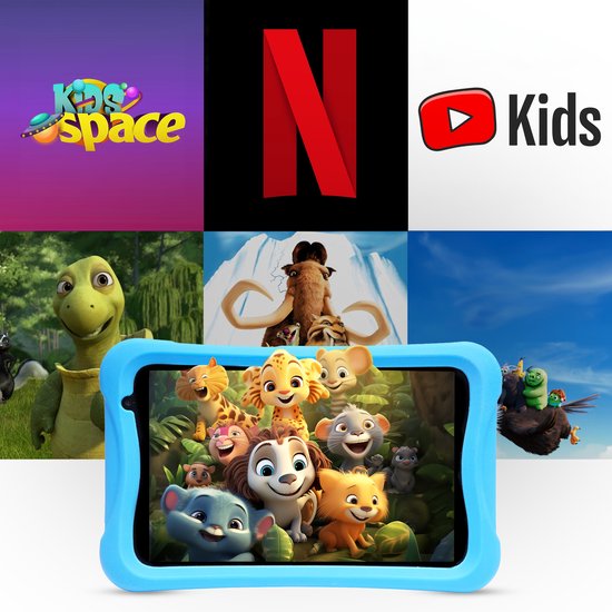 Tablette Denver pour enfant - Android 13 - Contrôle parental - 4GB RAM - 64GB mémoire interne - 8 pouces - . Etui pour tablette bleu et rose - TIO80105K