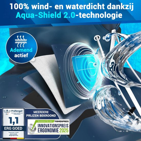 Nextcover Poncho de pluie pour femmes et hommes | Cape de pluie avec technologie AquaShield 2.0, coupe-vent et imperméable | Idéal pour le cyclisme, la randonnée et la pêche | Poncho de vélo Adultes Unisex Fit | Poncho