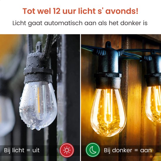 Partizzle 15m de guirlande lumineuse solaire imperméable - Dimmable - LED Lumière solaire de jardin - Guirlande lumineuse de camping - Guirlande lumineuse solaire pour l'extérieur - 2700K / Blanc chaud