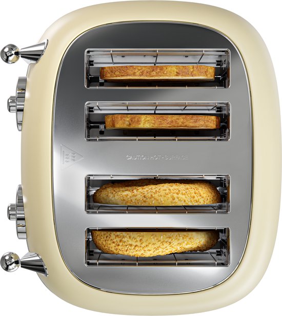 KitchenBrothers Retro Toaster - Grille-pain - 6 niveaux de chaleur - 4 fentes extra-larges - 815W - Beige