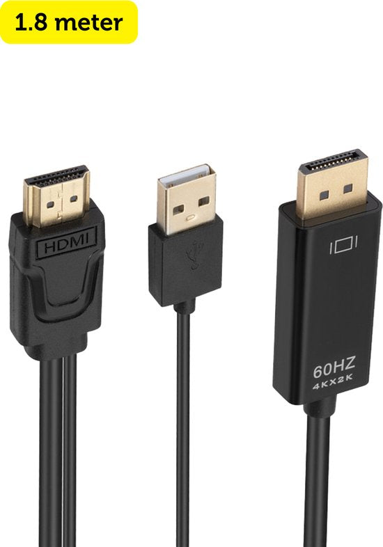 Garpex® Câble HDMI vers DisplayPort - 4K Ultra HD 60Hz - 1,8 mètre