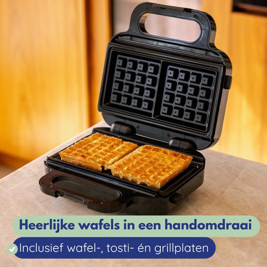 Safecourt Kitchen toaster - Grille-pain 3-en-1, gaufrier et gril de contact - Plaques amovibles sans PFAS et lavables au lave-vaisselle - compact - chaud rapide - gril de contact