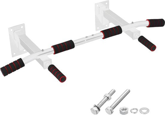 TTD® Premium Pull Up Bar - Pull Up Station - Wall Mount Pull Up Bar - Dip Station - Dip Bars - Home Sports - Home Fitness - Premium materials - Extra sturdy mounting parts - Home workout - White/Red