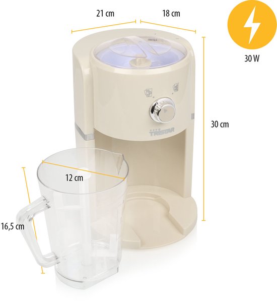 Tristar KD-7310 - Broyeur à glace Slushy maker - 30W - 1.1 Liter - Blanc crème