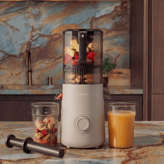 Safecourt Kitchen Slow Juicer XXL - moteur puissant [Technologie de pré-coupe et de pression à froid] - nettoyage facile - sans BPA - juicer Beige