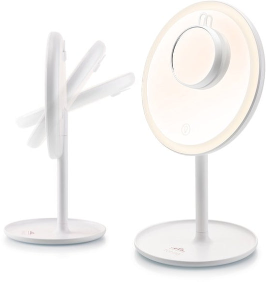 ETA Fenité Miroir de maquillage avec éclairage - grossit 5 fois par magnétisme - inclinable et rechargeable via USB-C - couleur de la lumière réglable - Ø20 cm - blanc