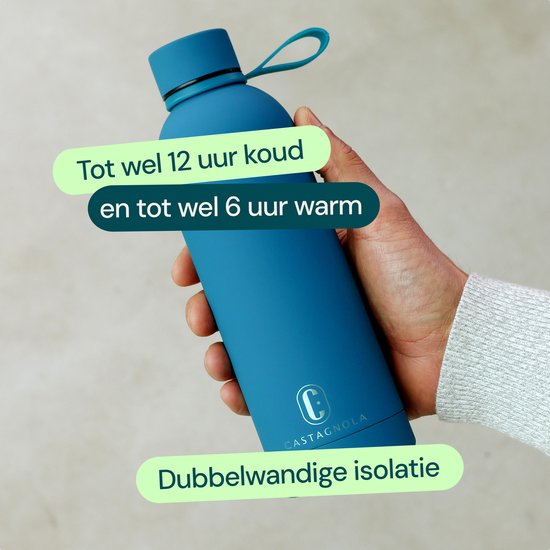 Bouteille d'eau Castagnola - Bouteille à boire en acier inoxydable 500 ML - Thermos en acier - Bouteilles à boire pour adultes - Double paroi - Bleu vif