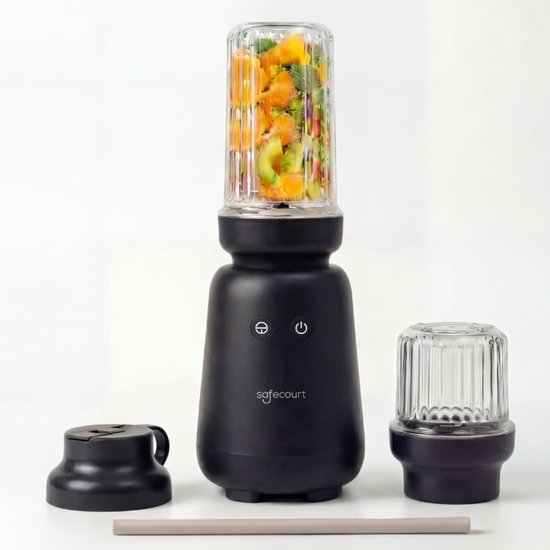 Safecourt Kitchen PureBlend - 1000W Smoothie maker - BPA free - includes to-go drinking lid + straw- Premium Tritan blend cups -Black