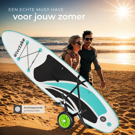 tectake® Chariot de transport pliable pour planche de surf - Espace pour 1 planche - Chariot pour planche de SUP gonflable - Chariot pour canoë ou kayak gonflable - Buggy pour Stand-up Paddle ou planche de surf