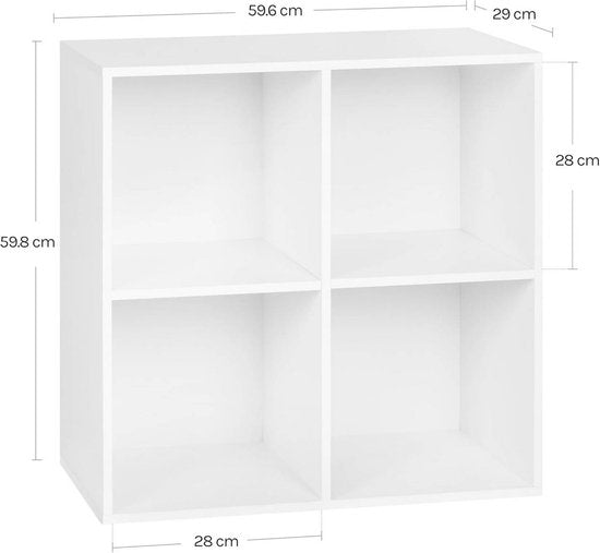 Bibliothèque - 70 x 70 x 34 cm - 4 compartiments - blanc - multifonctionnel
