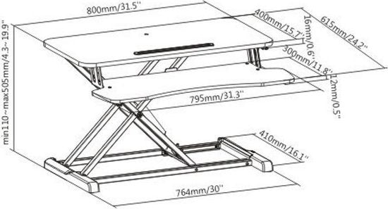 Rehausseur de bureau assis-debout ergonomique - poste de travail réglable en hauteur - 80 cm de large