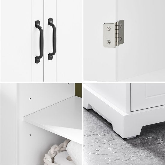 SoBuy Meuble bas pour évier, salle de bain, 60 cm, petit meuble de rangement sous évier avec étagères réglables, meuble compact pour évier, résistant à l'humidité, en bois, blanc, BZR205-W