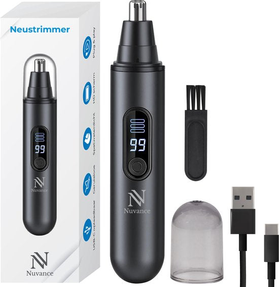 Nuvance Tondeuse à nez - Rechargeable & Rinçage - Tondeuse à nez - Tondeuse à oreilles - Homme & Femme - USB C - Noir