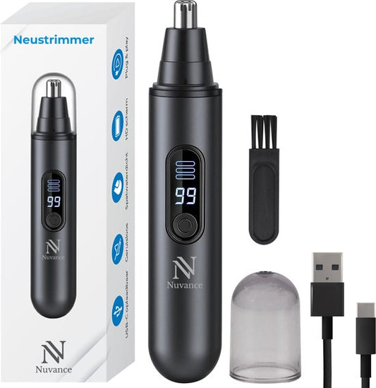 Nuvance Tondeuse à nez - Rechargeable & Rinçage - Tondeuse à nez - Tondeuse à oreilles - Homme & Femme - USB C - Noir