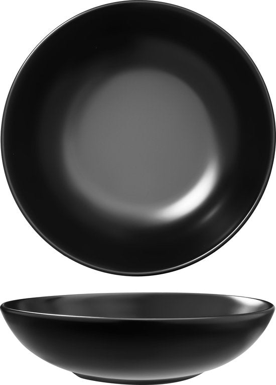 tectake® Service de table Una - 24 pièces - Faïence 6 personnes - Elégant, durable et idéal pour un usage quotidien ou des occasions festives - Grandes et petites assiettes, bols/plats - noir mat