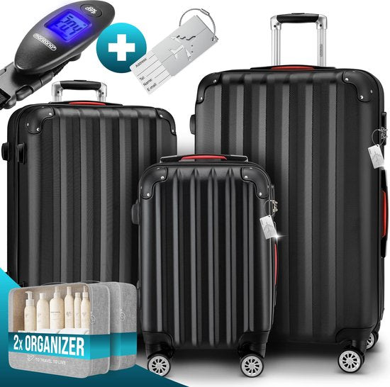 MONZANA 3-Piece Hardcase Suitcase - Valise M L XL Hand Luggage- Black