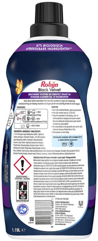 Robijn Klein & Krachtig Wasmiddel Black Velvet 39 Lavages - 1.19 litres