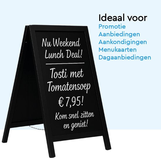 BRASQ Chalkboard noir - 55x 85 CM - Tableau noir - Enseigne publicitaire - Enseigne de trottoir - Double face - Pour l'intérieur et l'extérieur - Hospitalité