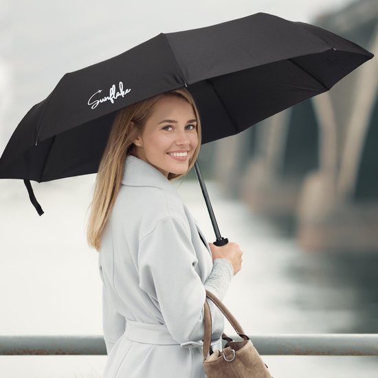 Parapluie pliable - Résiste à la tempête jusqu'à 140km/h - Pliage automatique - Housse de protection et pochette de voyage incluses - Noir - Sunflake