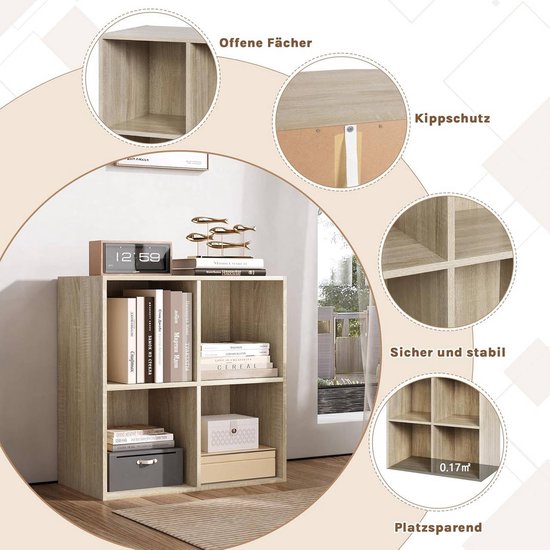 Bibliothèque Woltu - 29 x 59,8 x 59,6 cm - Modèle sur pied - 4 compartiments - Blanc