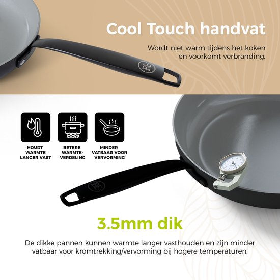BE Living Essential Casserole avec couvercle - Ø 28 cm - Poêle de cuisson - Céramique - Sans PFAS - Induction - Noir