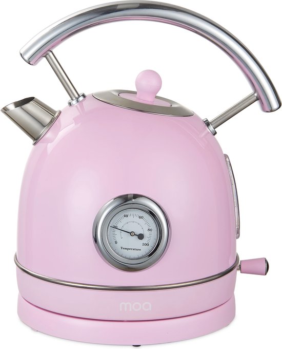 MOA Kettle Retro - 1,8 litre - Bouilloire électrique - Filtre anti-calcaire - sans BPA - acier inoxydable - 2200W - rose pastel