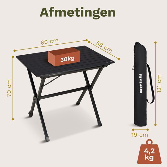 TRVLMORE Table de camping - 80x58x71 cm - Légère avec structure en aluminium - Table pliante réglable - Table de camping - Table pliante - Noir