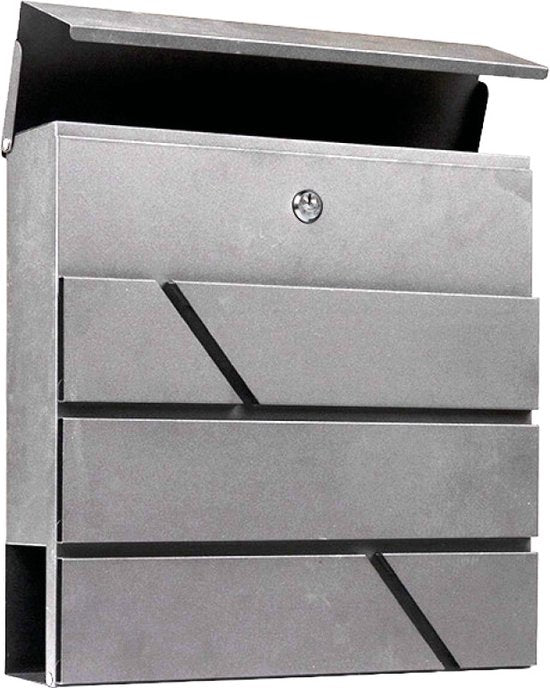 BRASQ Letterbox Hanging Grey Deluxe - Boîte aux lettres murale avec serrure et compartiment à journaux - avec matériel de montage et 2 clés - Boîte aux lettres - boîte postale - boîte à lettres - acier inoxydable