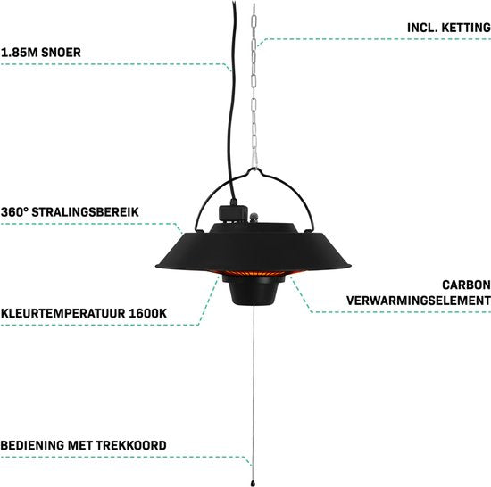 VONROC Chauffage de terrasse atmosphérique - Chauffage Ustica - Infrarouge - 1500W - Haute efficacité - Lampe en fibre de carbone