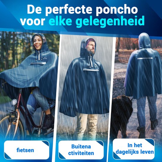 Nextcover Poncho de pluie pour femmes et hommes | Cape de pluie avec technologie AquaShield 2.0, coupe-vent et imperméable | Idéal pour le cyclisme, la randonnée et la pêche | Poncho de vélo Adultes Unisex Fit | Poncho