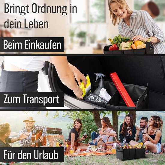 HELDENWERK Sac de coffre de voiture, pliable, renforcé et stable, organisateur de coffre, sac à provisions pour un rangement pratique, boîte pliante de voiture antidérapante, boîte de coffre (noir)