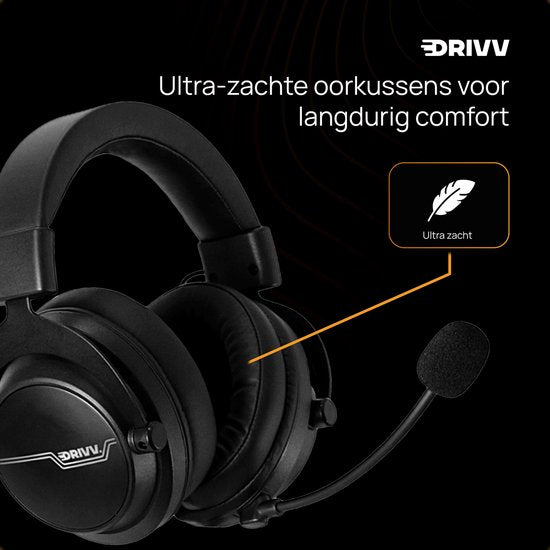 Drivv. PRO Casque de jeu sans fil avec microphone - Casque de jeu Bluetooth adapté à PS4, PS5, Xbox Series et PC - Sans fil 2.4GHz