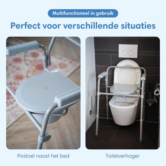 Safe Age® Toilet Chair 3-in-1 - pliable et réglable en hauteur - rehausseur de toilettes et chaise postale avec seau - jusqu'à 160 kg - pour les personnes âgées et le rétablissement - po chair - toilet chair