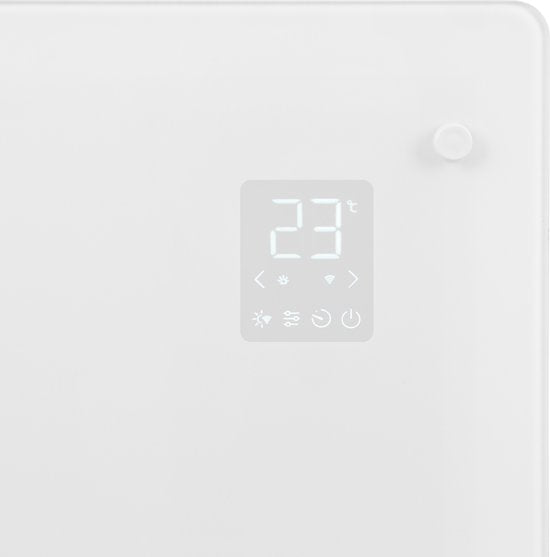Chauffage électrique - VONROC - Convecteur avec panneau en verre - 750W/1500W - Jusqu'à 18m2 - Contrôlé par l'application (via Wifi) et manuellement - Blanc