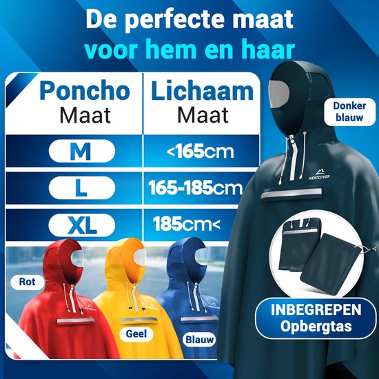 Nextcover Poncho de pluie pour femmes et hommes | Cape de pluie avec technologie AquaShield 2.0, coupe-vent et imperméable | Idéal pour le cyclisme, la randonnée et la pêche | Poncho de vélo Adultes Unisex Fit | Poncho