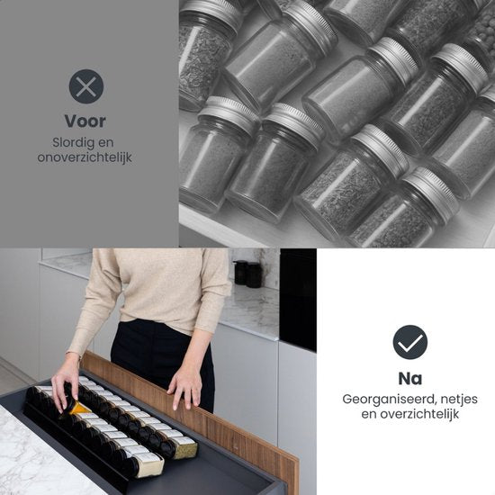 Organess Spice Rack Drawer - 4 Layer - For 28 Spice Jars - Acrylic - Spice Organiser - Kitchen Drawer Organiser