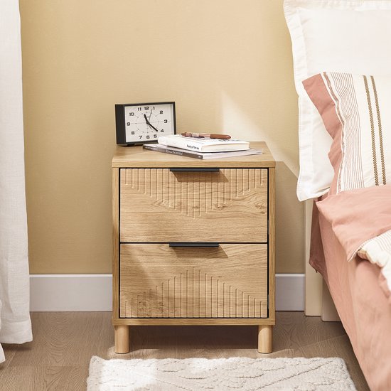 SoBuy Table de chevet avec 2 tiroirs, table d'appoint pour chambre ou salon, naturel, 40 x 42 x 47 cm FBT166-N