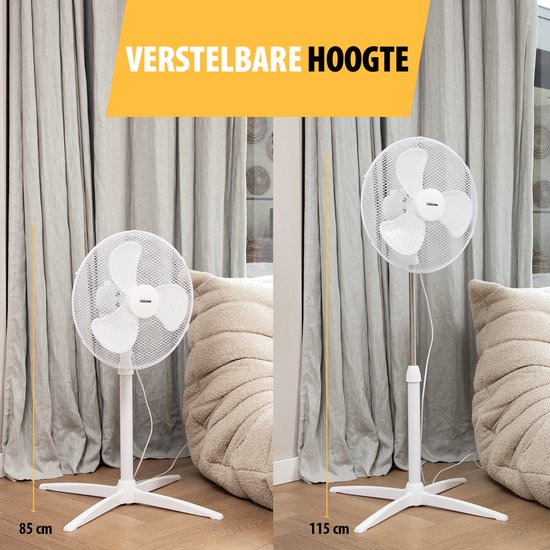 Ventilateur de table 40 cm - 45W - 3 vitesses - Oscillation 85° - Réglable en hauteur - Tristar VE-5755 - Blanc
