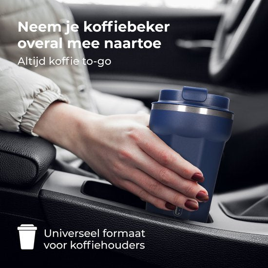 Mug thermos Castagnola - Tasse à café à emporter - Mug de voyage pour le café et le thé - Mug à thé - 380 ML - Acier inoxydable - Bleu foncé - Octogone