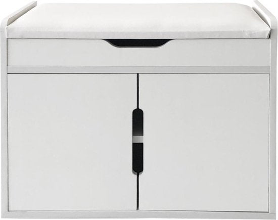 Meuble à chaussures banc avec rangement - banc d'entrée - pliant avec coussin d'assise - blanc