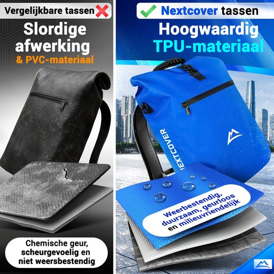 Nextcover 3in1 Bicycle Bag Single for Carrier [PVC free] | Waterproof Bicycle Bag, Backpack and Shoulder Bag 25L | Ideal for Laptop and Weekly Purchases | Bicycle Bag Single | Bicycle Bags
